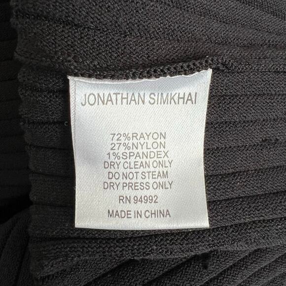 Jonathan Simkhai Black Rib Knit Dress Small Stretch V Neck Long Sleeve Luxury - Picture 5 of 8
